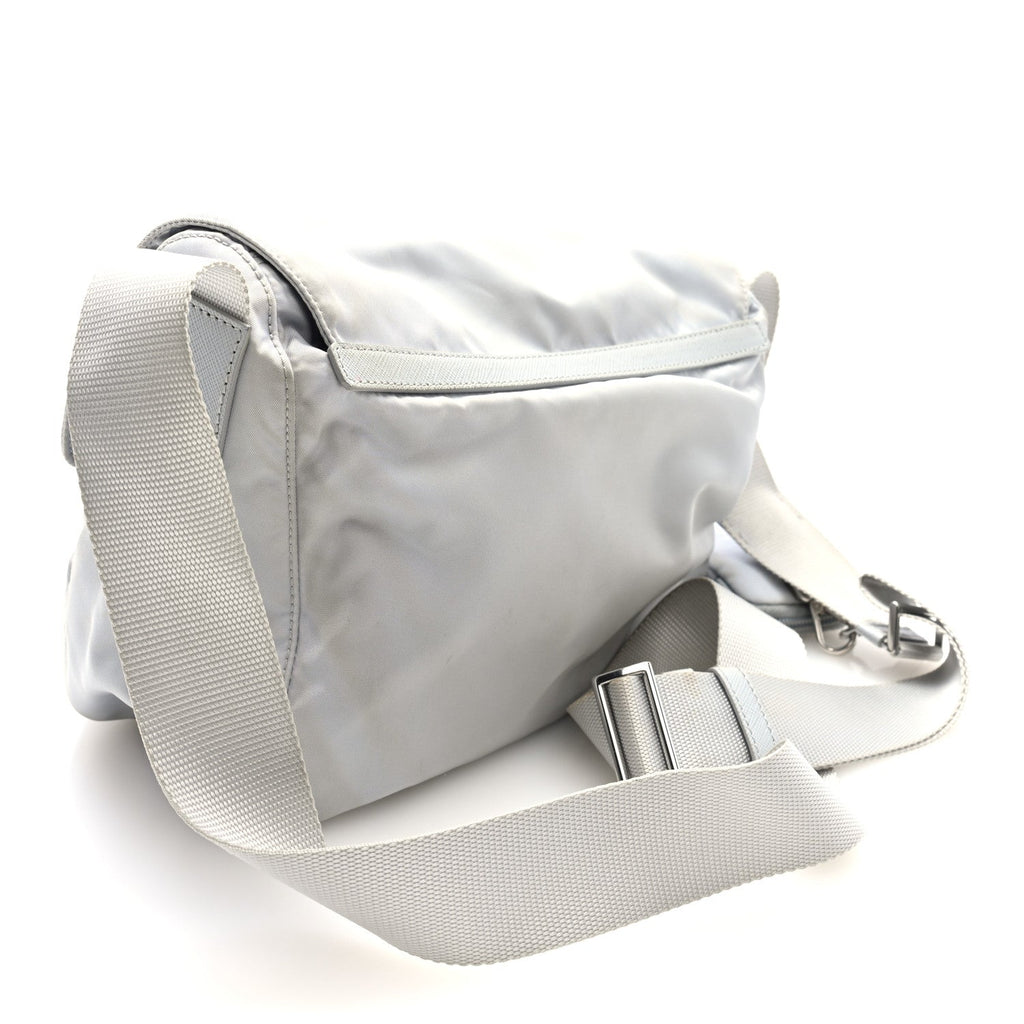 Re-Nylon Vela Saffiano Pocket Double Buckle Messenger Shoulder Bag Fiordaliso