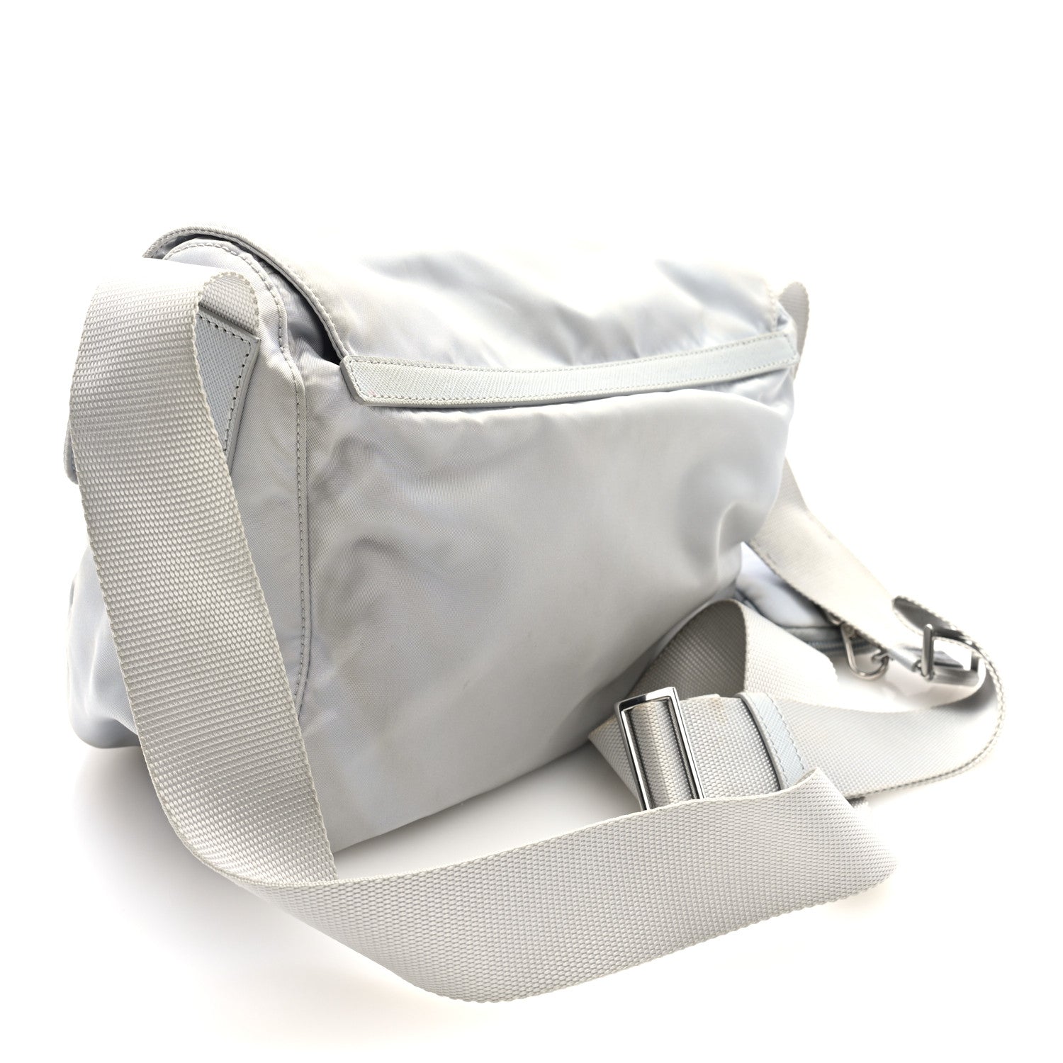 Re-Nylon Vela Saffiano Pocket Double Buckle Messenger Shoulder Bag Fiordaliso
