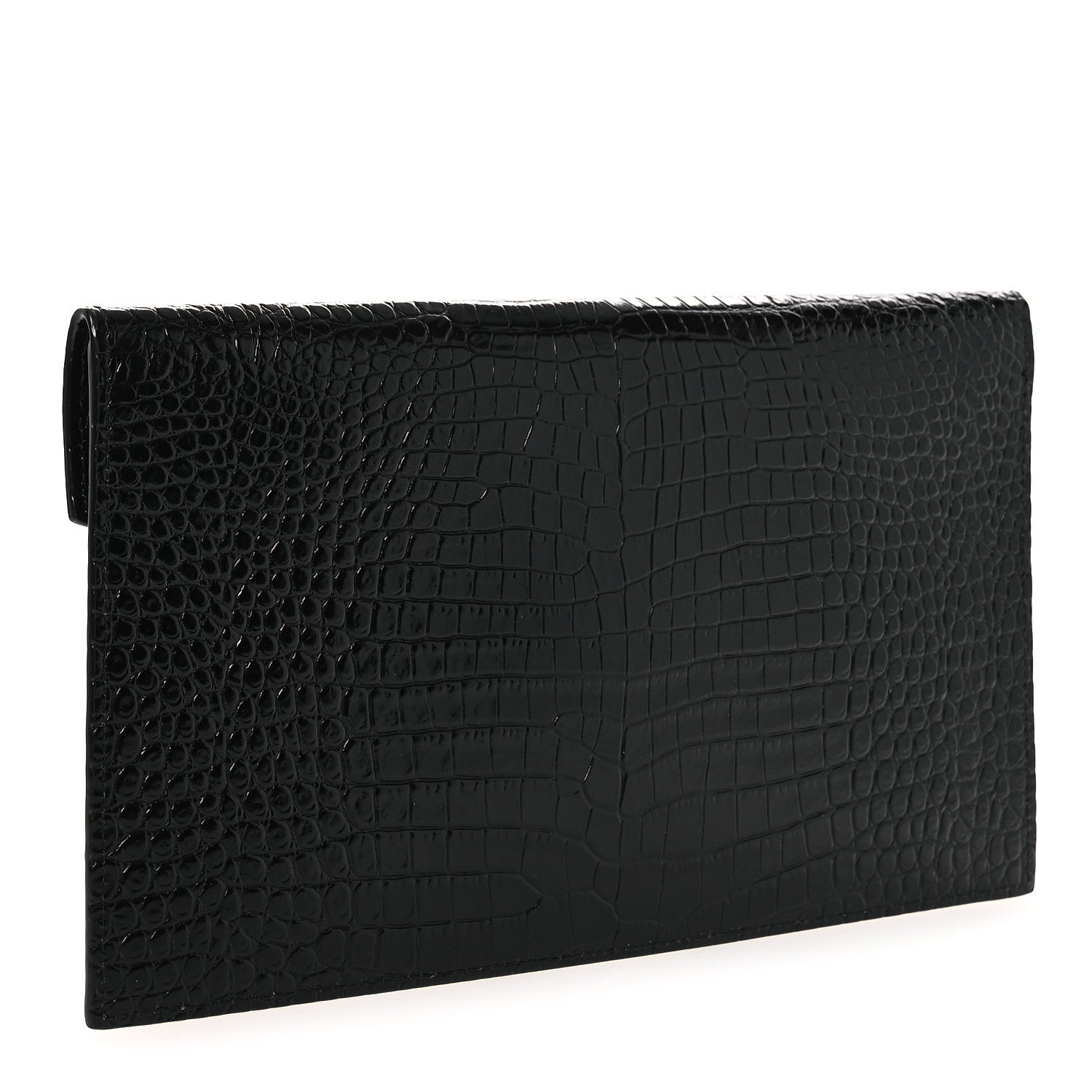 Calfskin Crocodile Embossed Uptown Monogram Clutch Black