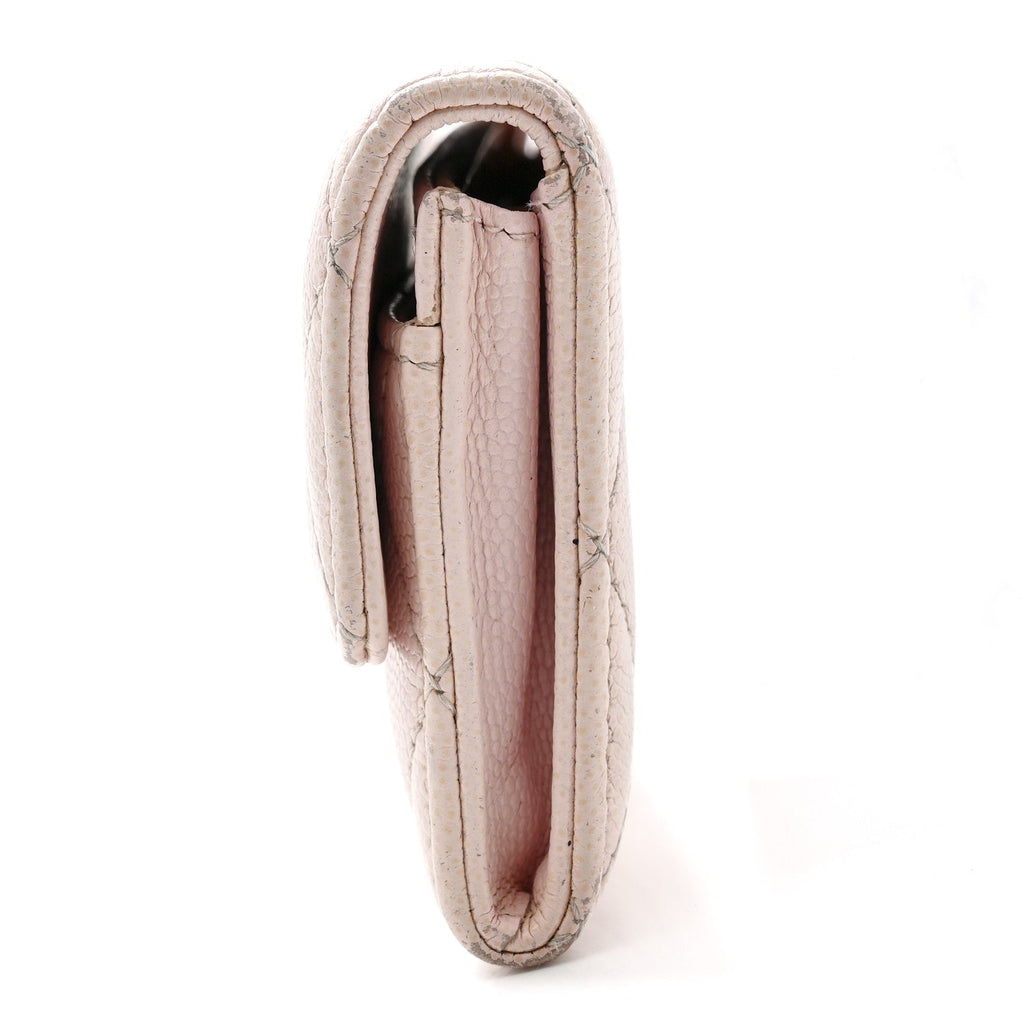 Caviar Quilted Crystal CC Flap  Holder Pink