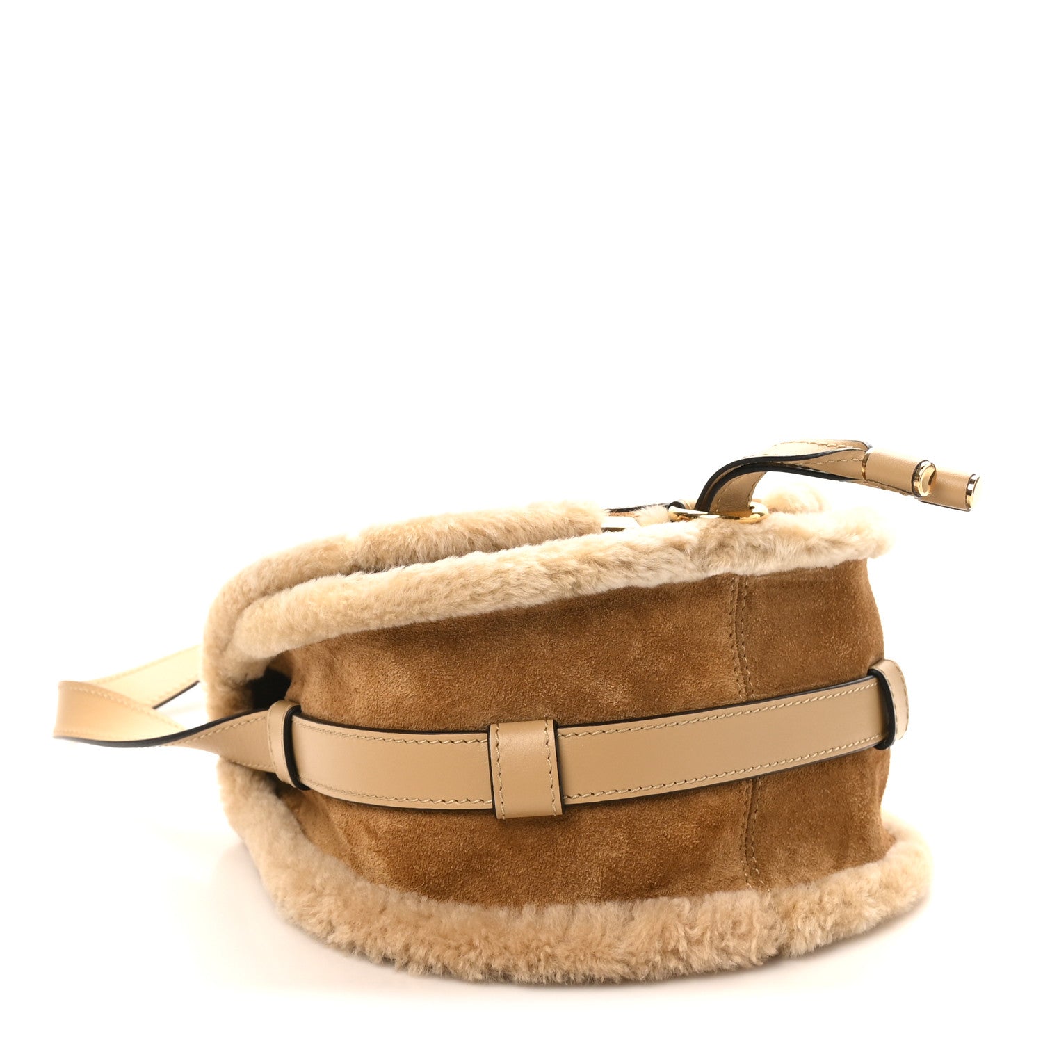 Suede Calfskin Shearling Small Marcie Saddle Bag Summery Beige