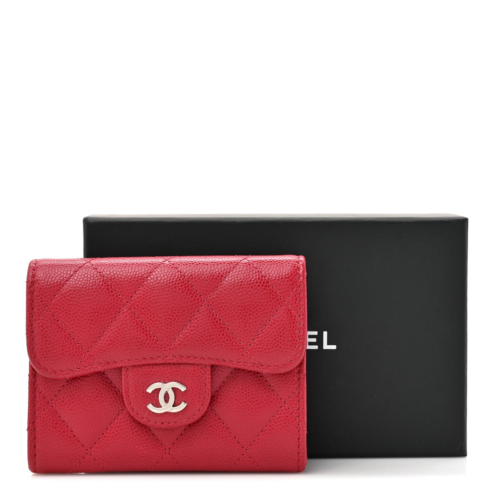 Caviar Quilted Flap  Holder Wallet Red