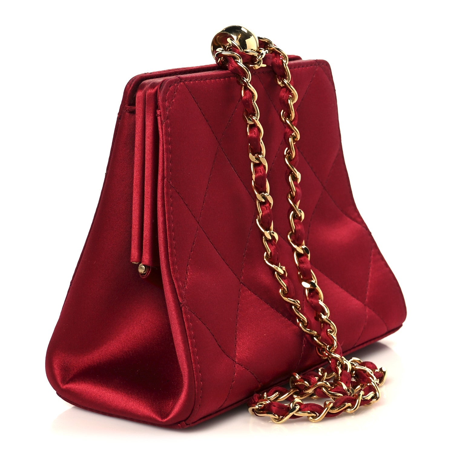 Satin Quilted CC Kisslock Clutch Red