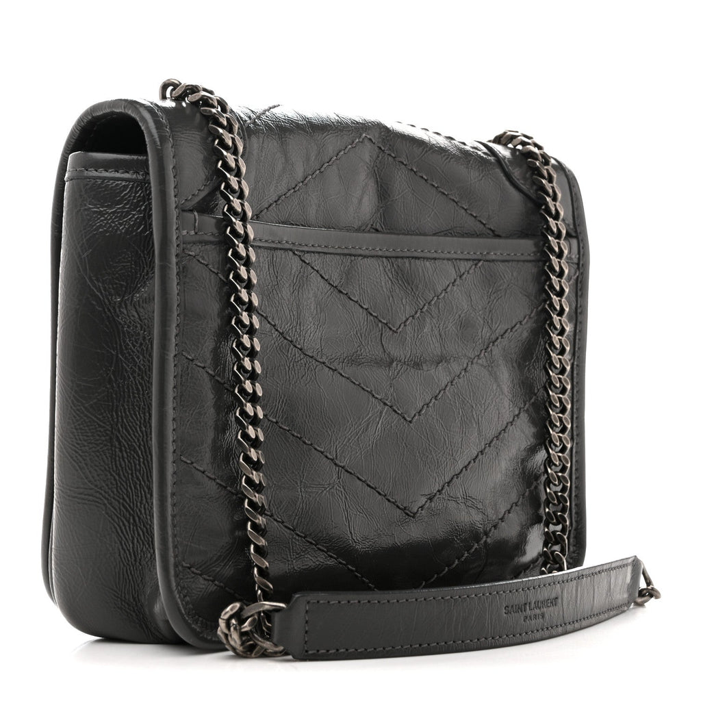 Crinkled Calfskin Matelasse Monogram Niki Chain Wallet Storm