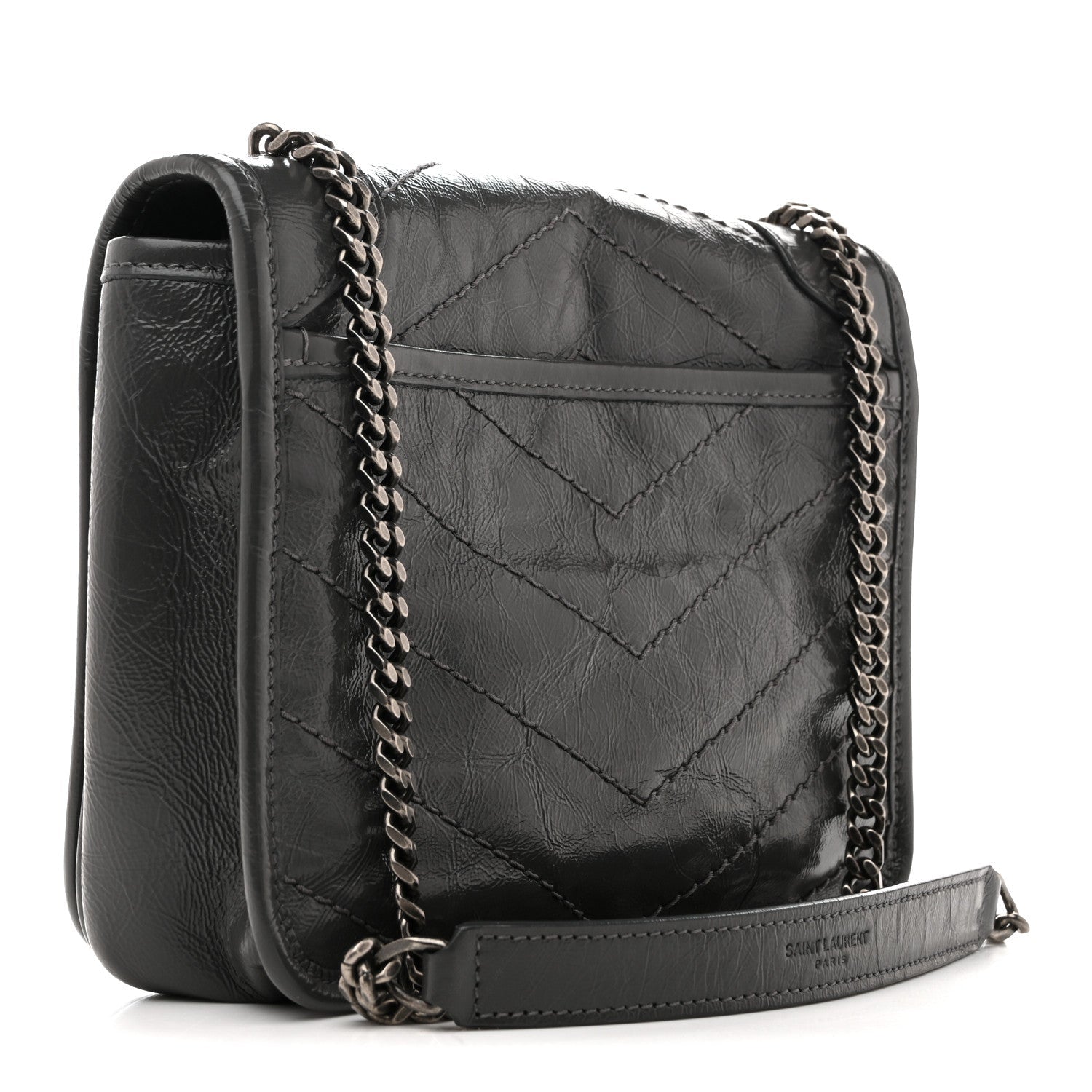 Crinkled Calfskin Matelasse Monogram Niki Chain Wallet Storm