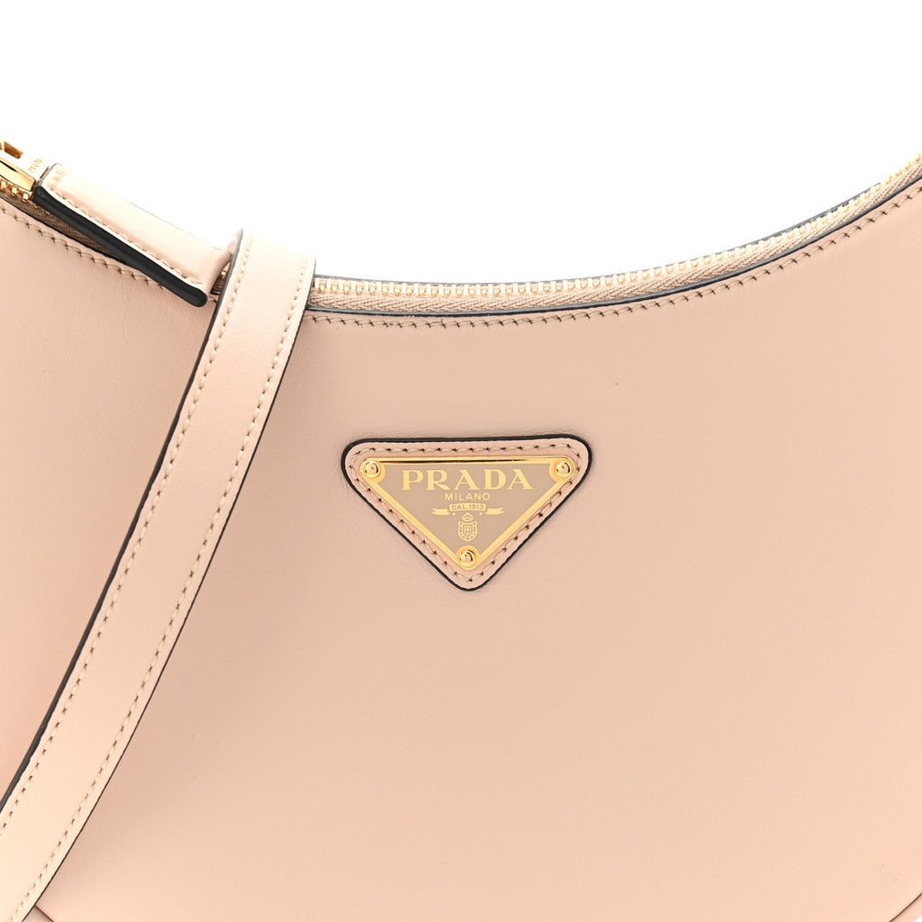 Soft Calfskin Arque Shoulder Bag Travertino