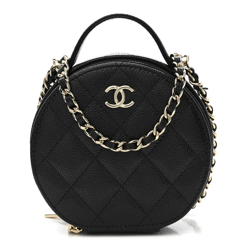 Caviar Quilted Round Handle With Care Vanity With Chain Black
