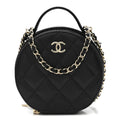 Caviar Quilted Round Handle With Care Vanity With Chain Black