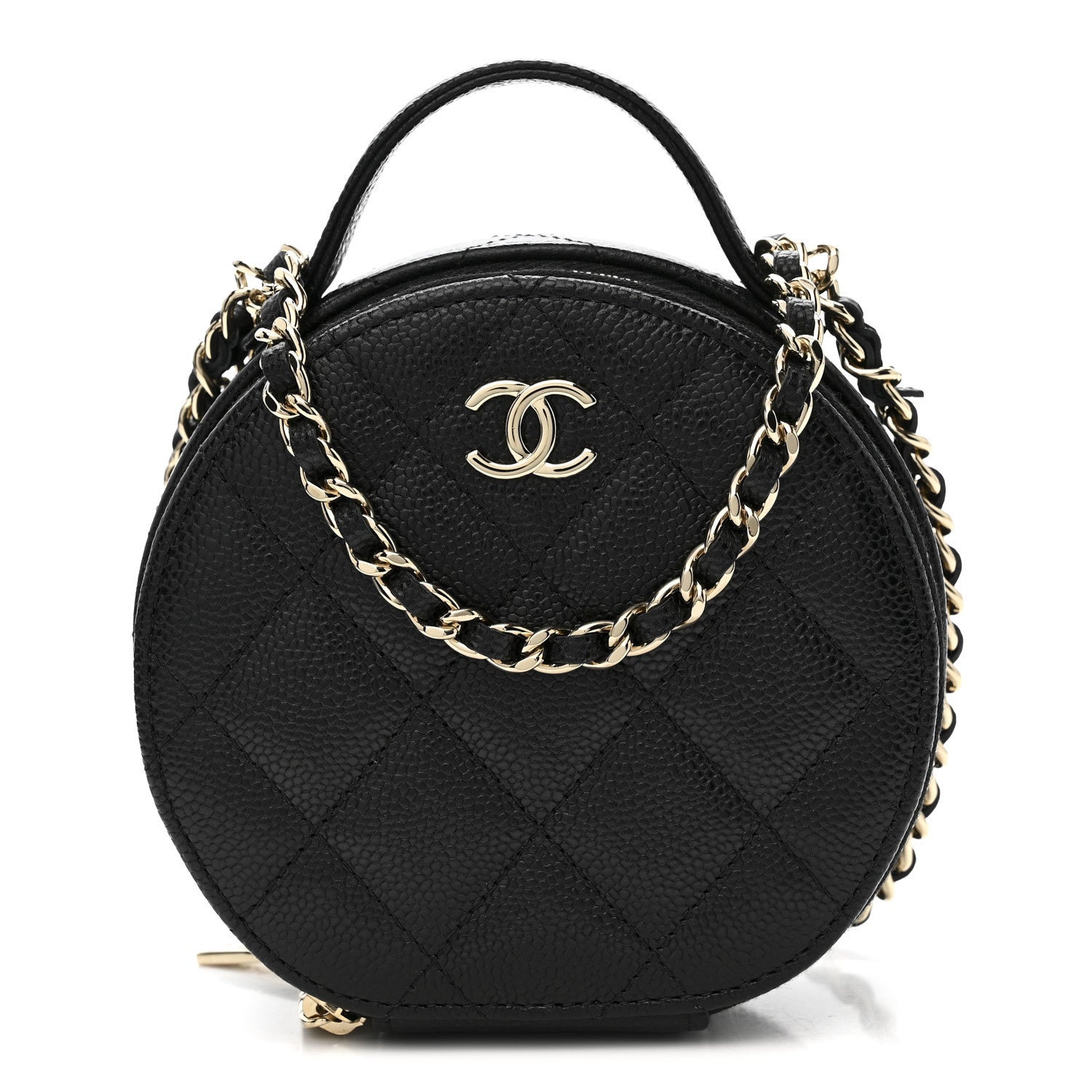 Caviar Quilted Round Handle With Care Vanity With Chain Black