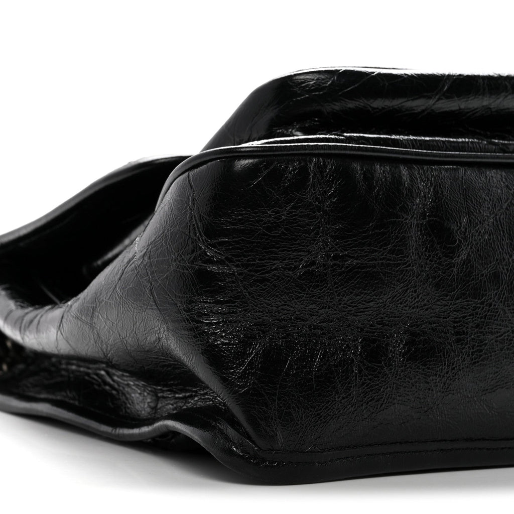 Crinkled Calfskin Matelasse Monogram Medium Niki Chain Satchel Black