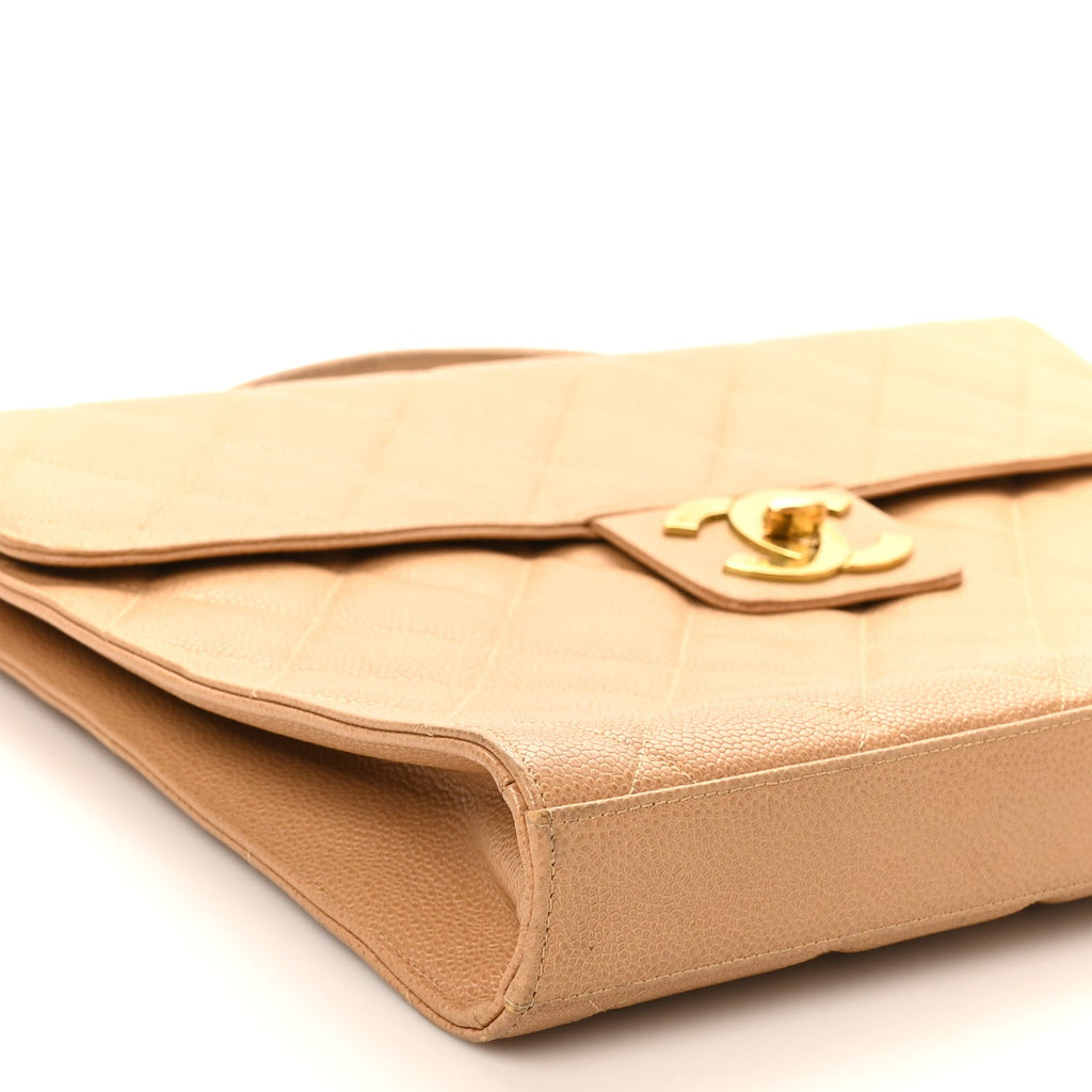 Caviar Quilted Briefcase Laptop Bag Beige