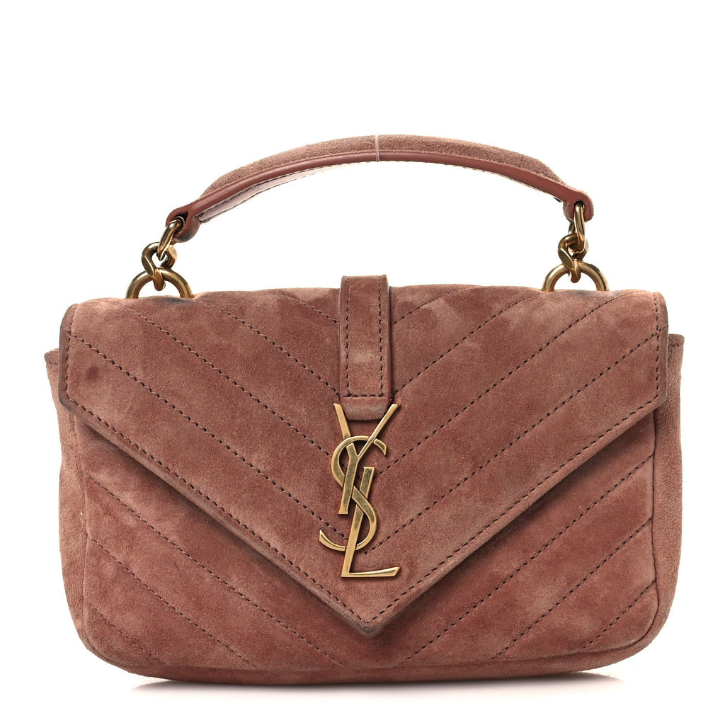 Suede Matelasse Chevron Monogram Mini College Bag Barely Pink