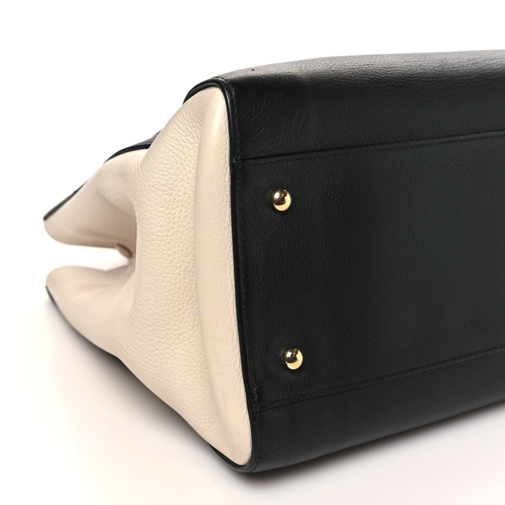 Grained Calfskin Medium Bi-Color Neo Executive Shopper Tote Black Beige