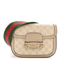 GG Supreme Monogram Textured Dollar Calfskin Web Mini Horsebit 1955 Shoulder Bag Beige Mystic White Oatmeal