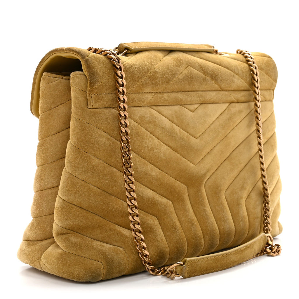 Suede Y Quilted Monogram Medium Loulou Chain Satchel Chartreuse