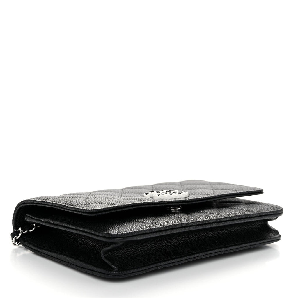 Caviar Quilted Chanel 19 Wallet On Chain WOC Black White