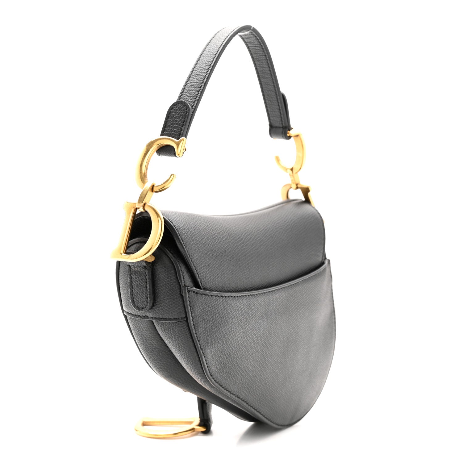 Grained Calfskin Mini Saddle Bag Black