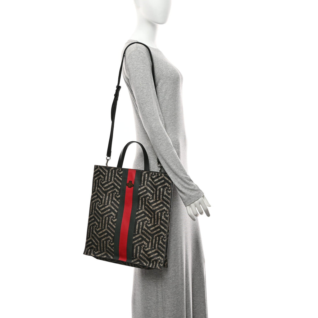 GG Supreme Monogram Caleido Web Vertical Tote Black
