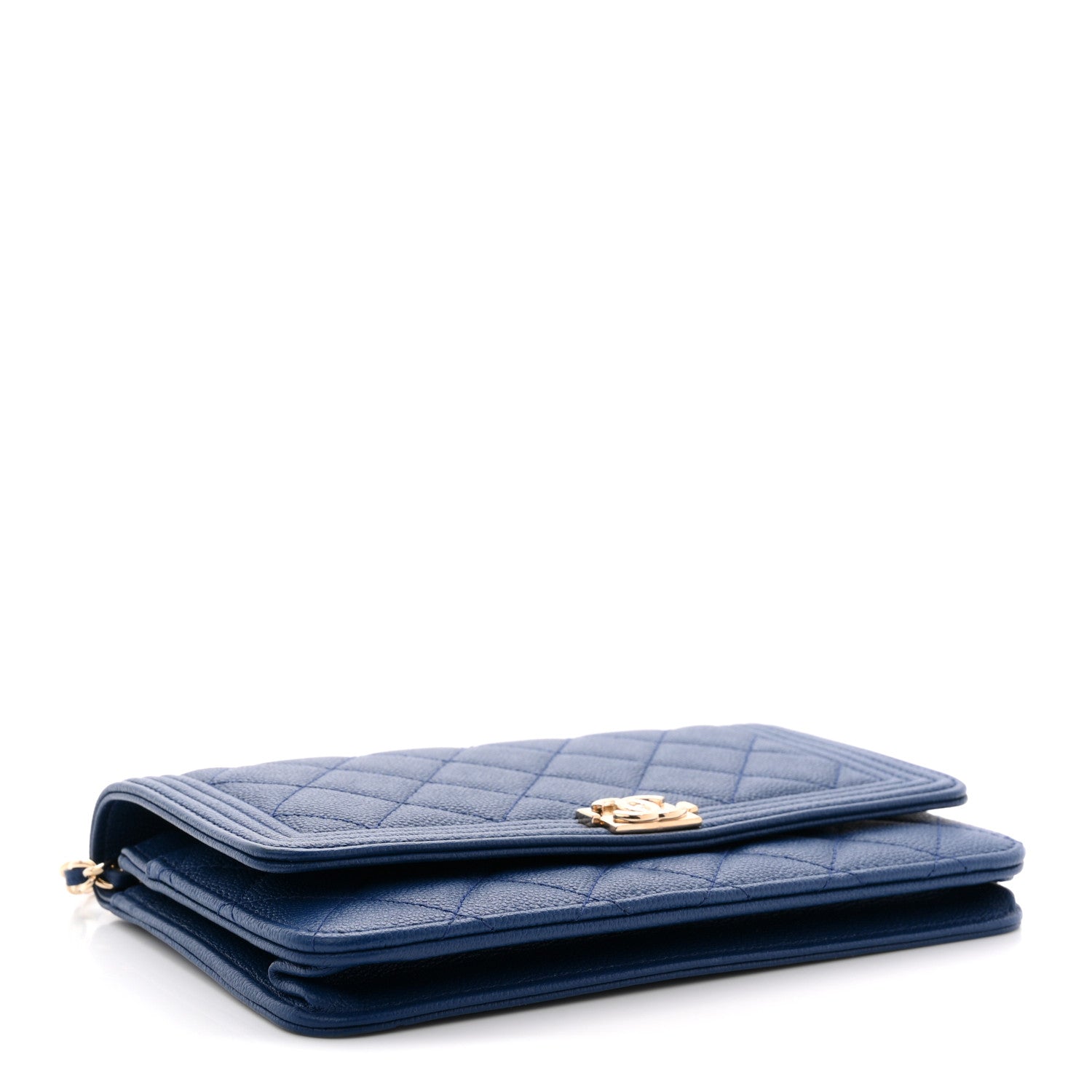 Caviar Quilted Boy Wallet On Chain WOC Dark Blue