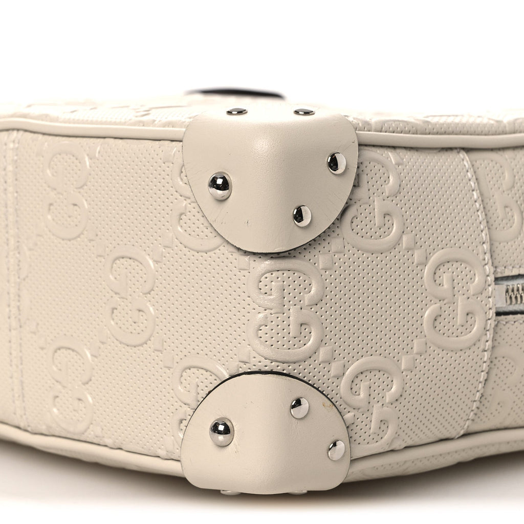 Calfskin GG Tennis Embossed Square Messenger Bag Mystic White