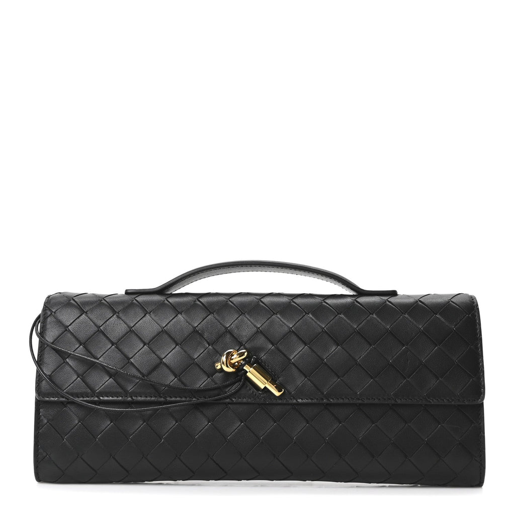 Nappa Intrecciato Long Andiamo Top Handle Clutch Black