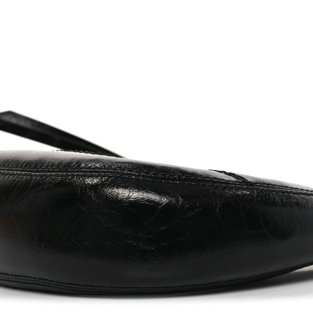 Crinkled Calfskin Crusier Crescent Bag Black