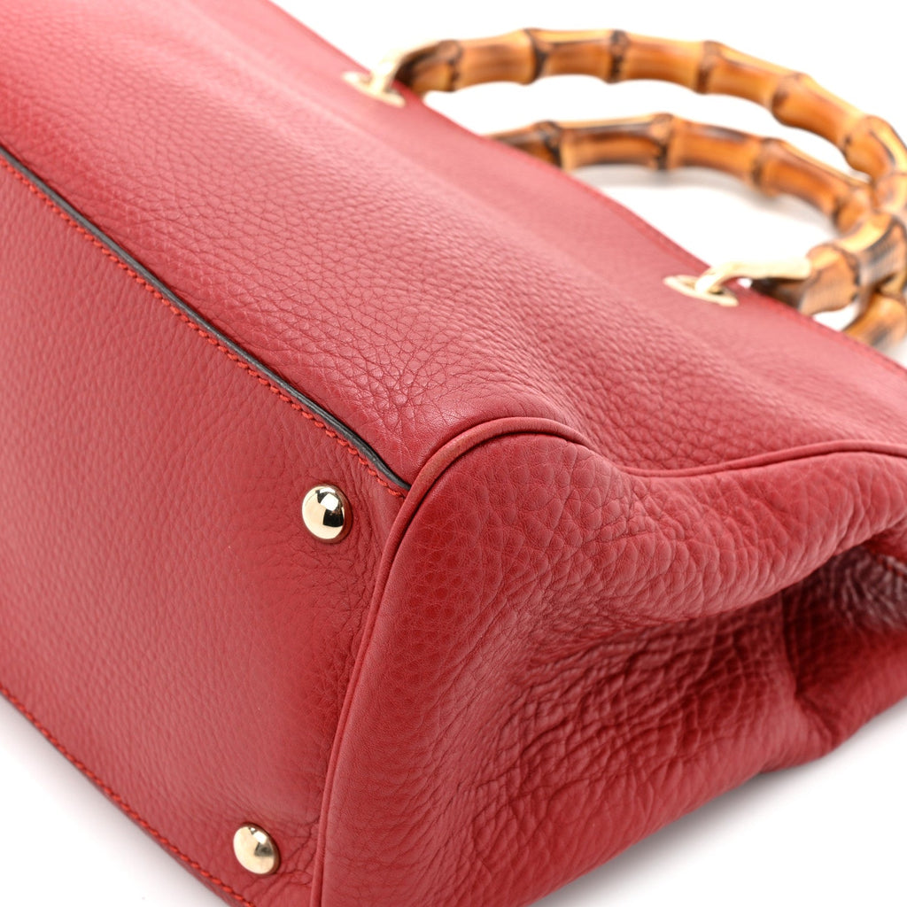 Pebbled Calfskin Medium Bamboo Shopper Tote Red