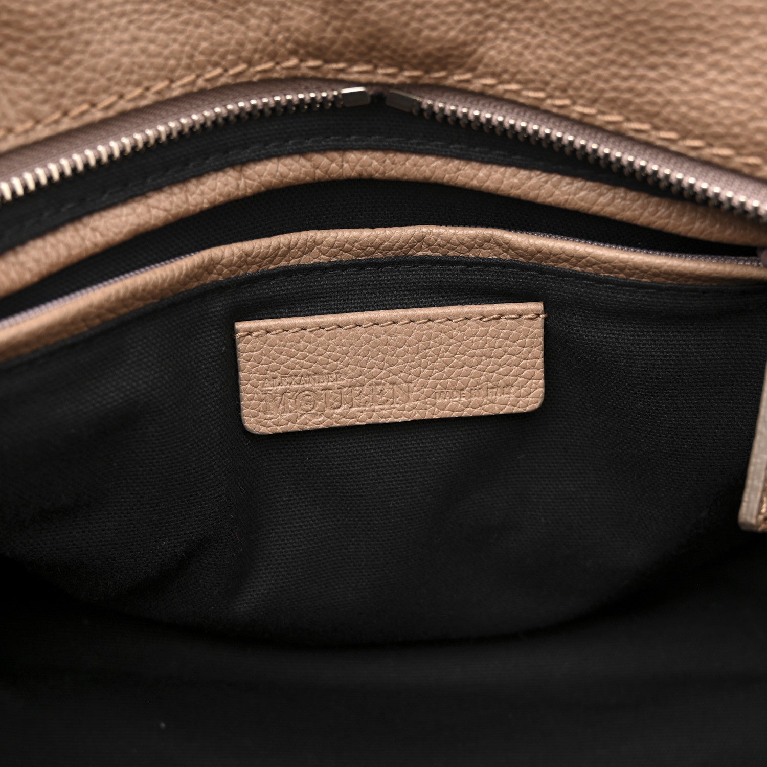 Pebbled Calfskin Small Skull Padlock Zip Around Tote Taupe