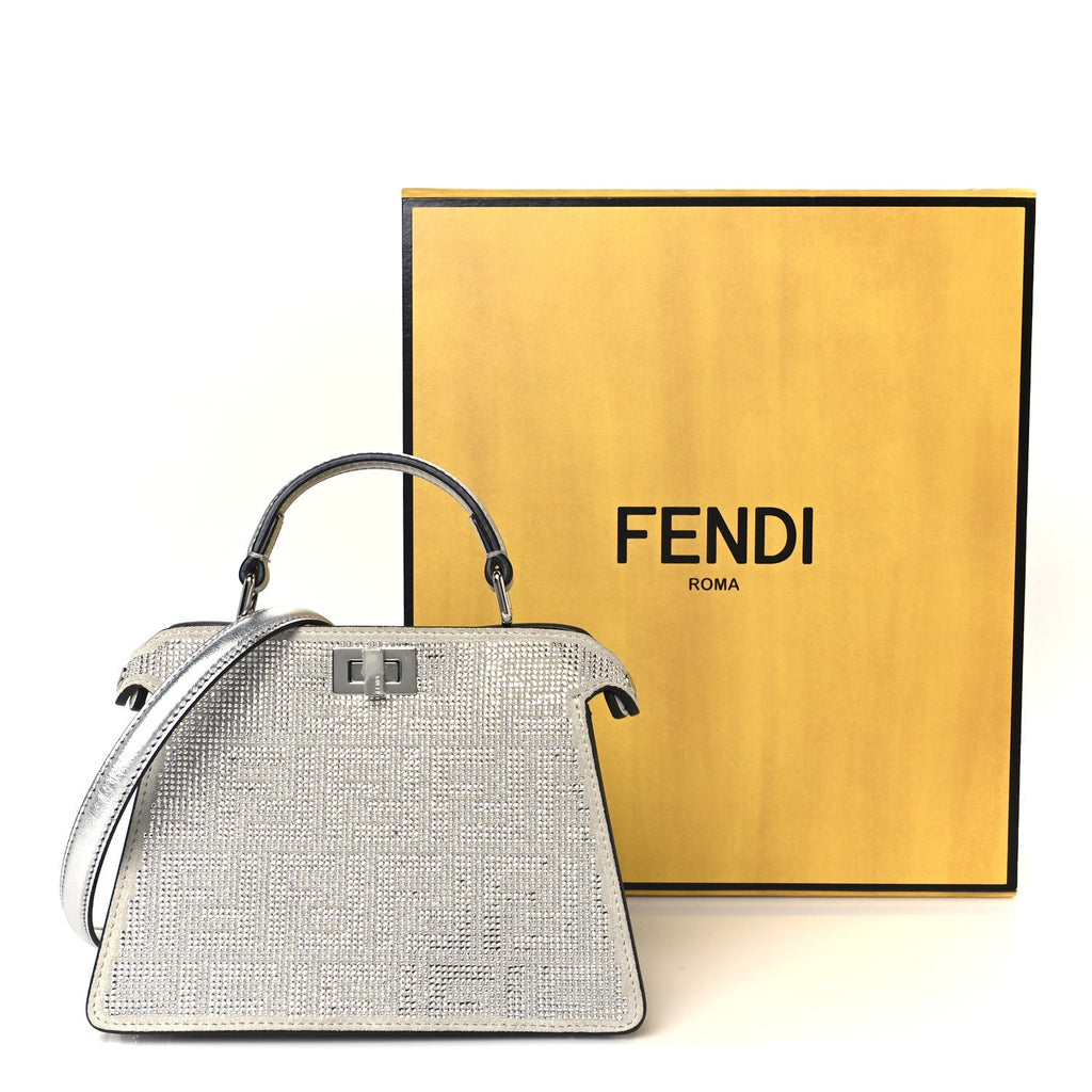Crystal Vitello Laminato FF Petite Peekaboo I SEE U Satchel Crystal Argento