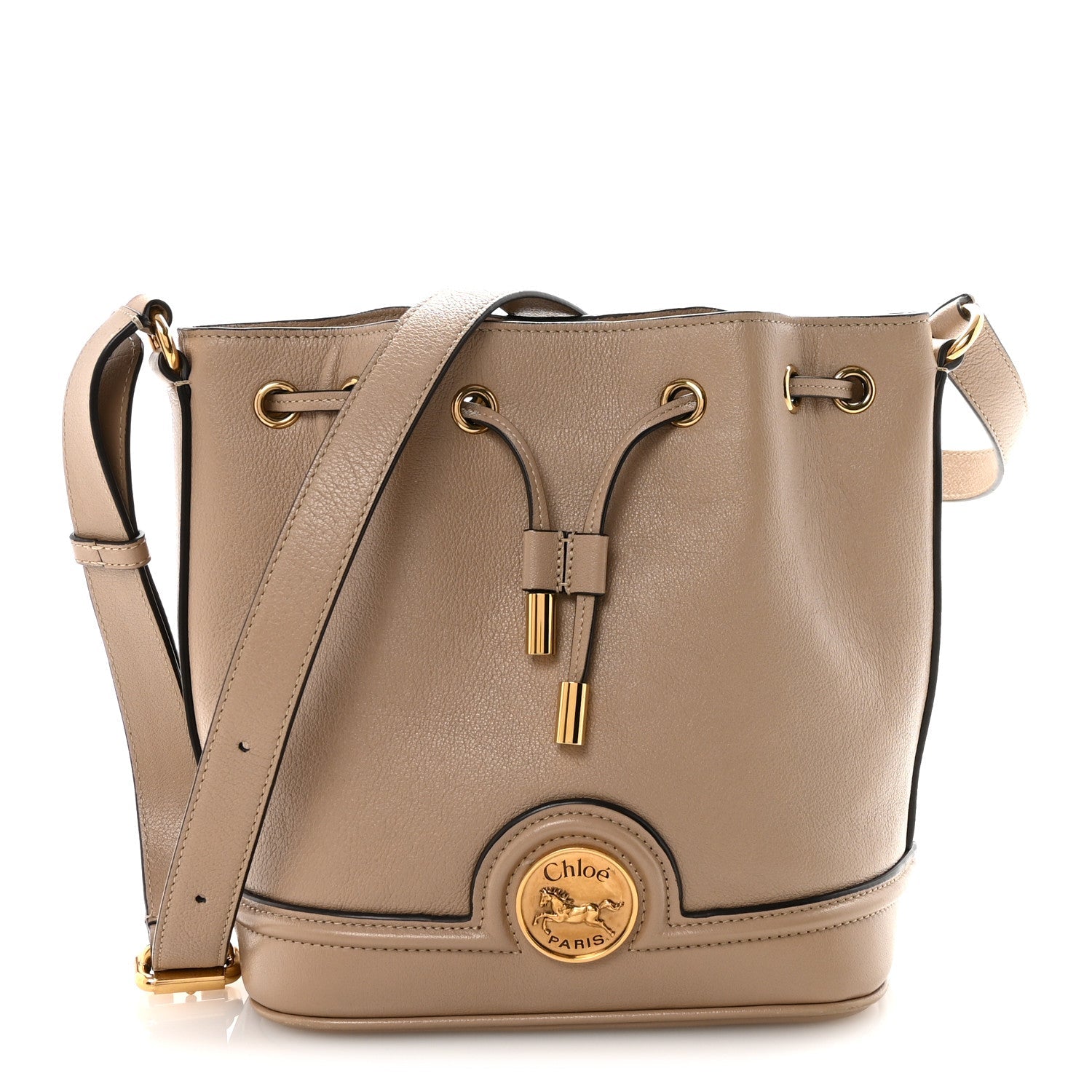 Grained Buffalo Horse Medal Bucket Bag Boyish Brown