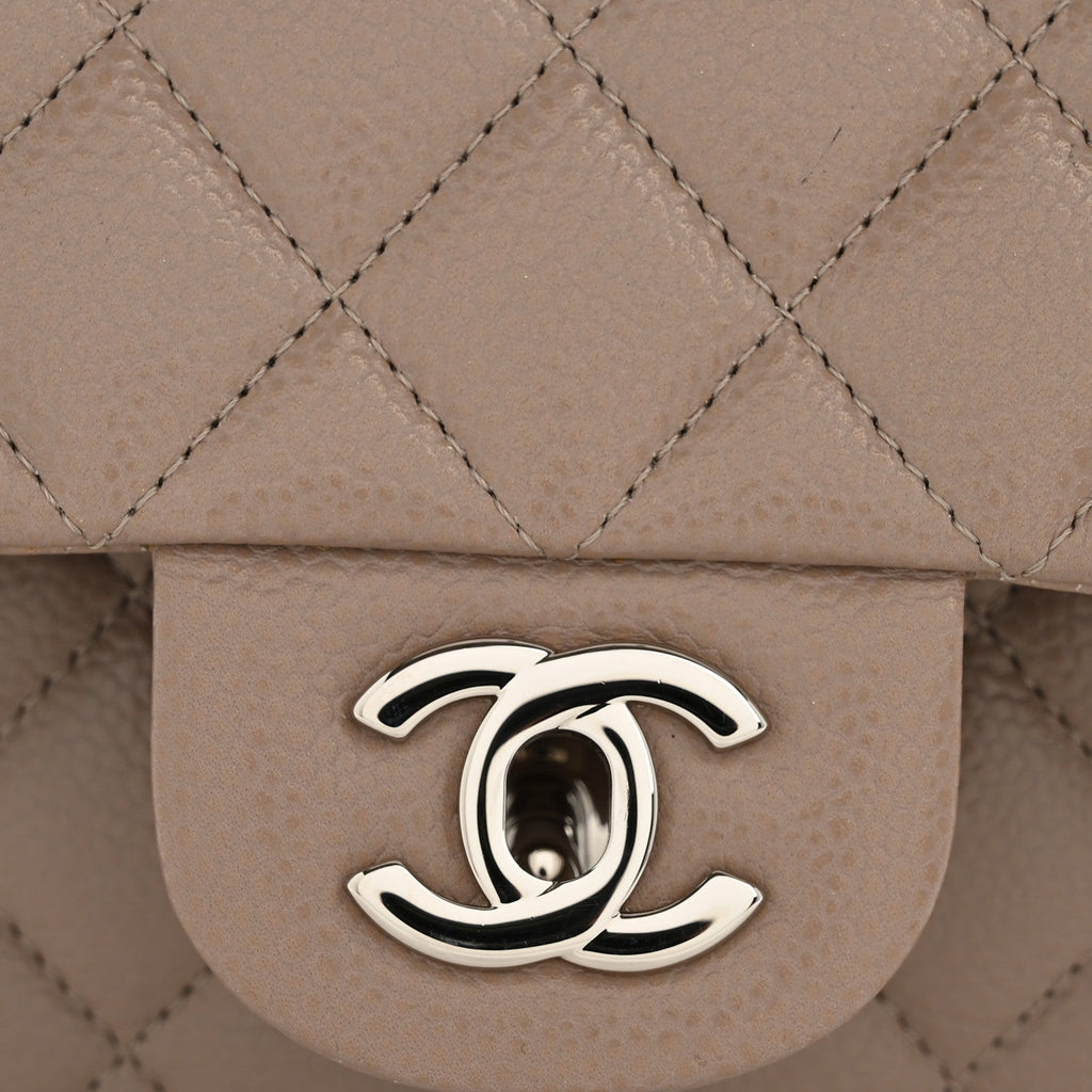 Caviar Quilted Medium Double Flap Taupe