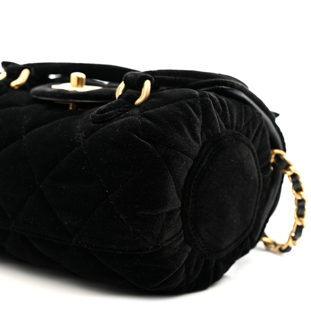 Velvet Quilted Mini Top Handle Flap Black