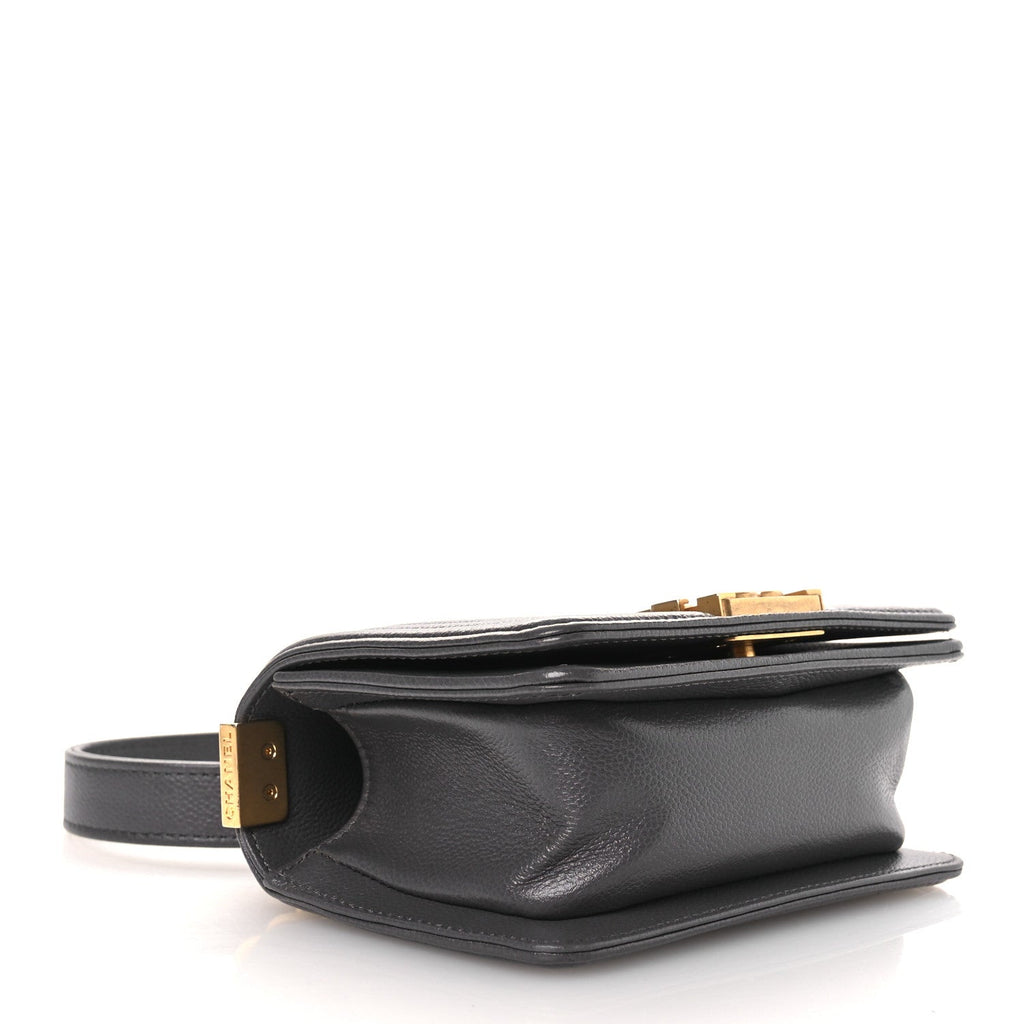 Caviar Quilted Mini Boy Flap Dark Grey