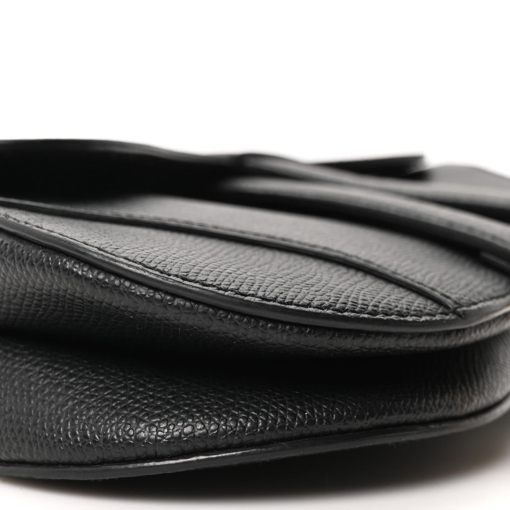 Grained Calfskin Mini Saddle Bag Black