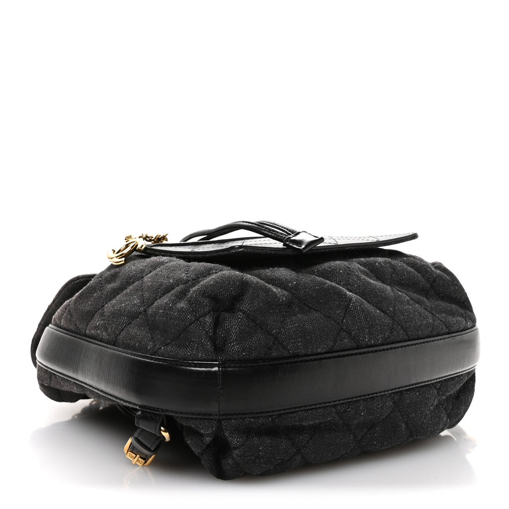 Denim Calfskin Quilted Backpack Dark Grey Black