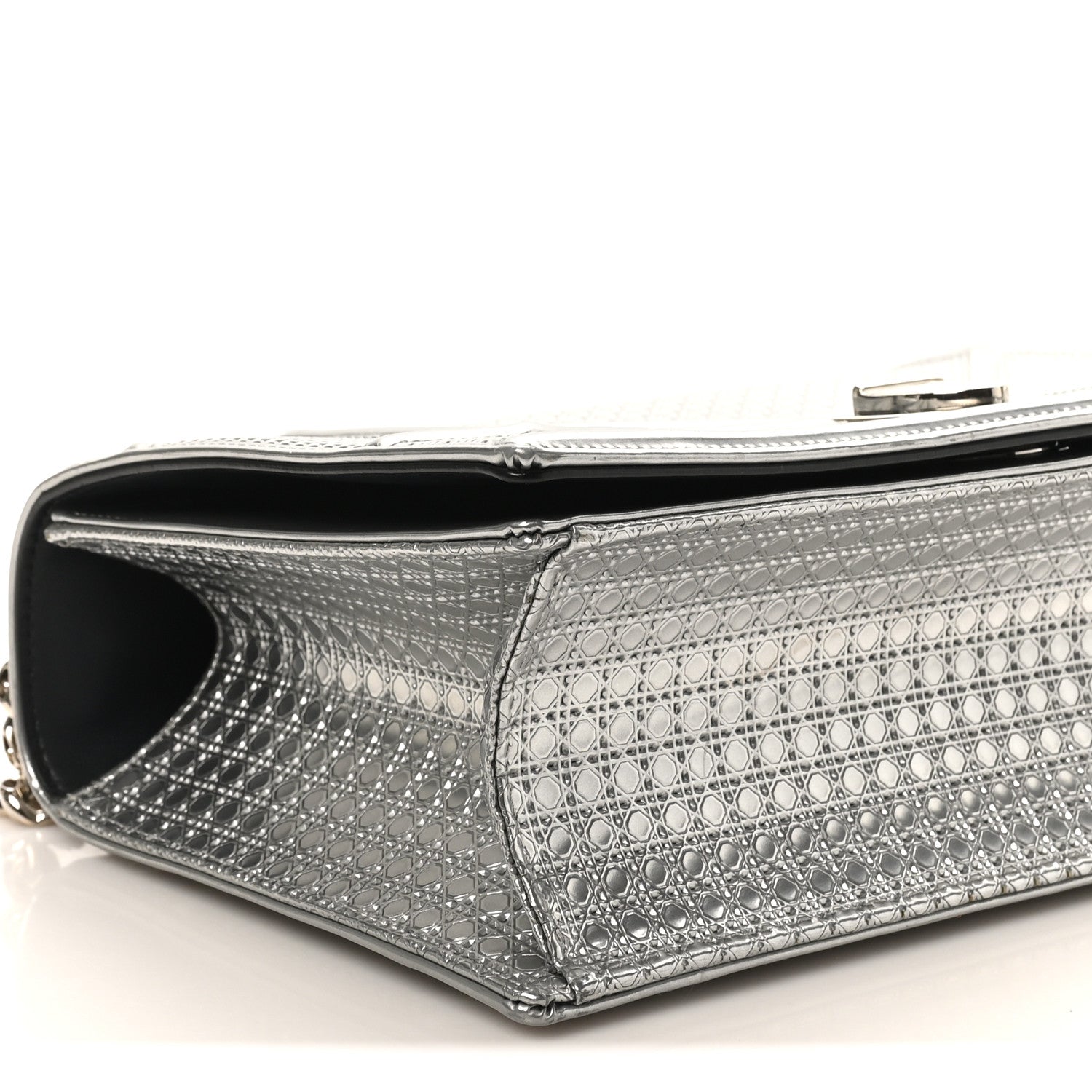 Metallic Patent Micro-Cannage Medium Diorama Flap Bag Silver