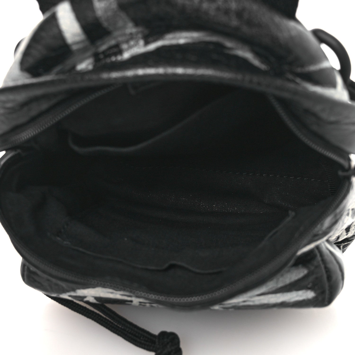Agneau Arena Graffiti All Over Mini Explorer Crossbody Backpack  Black White