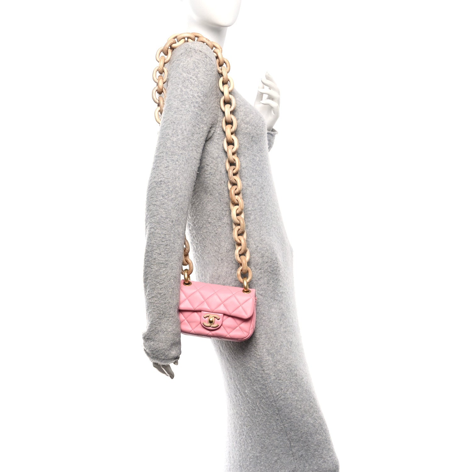 Lambskin Wenge Quilted Mini Fashion Wood Square Flap Pink