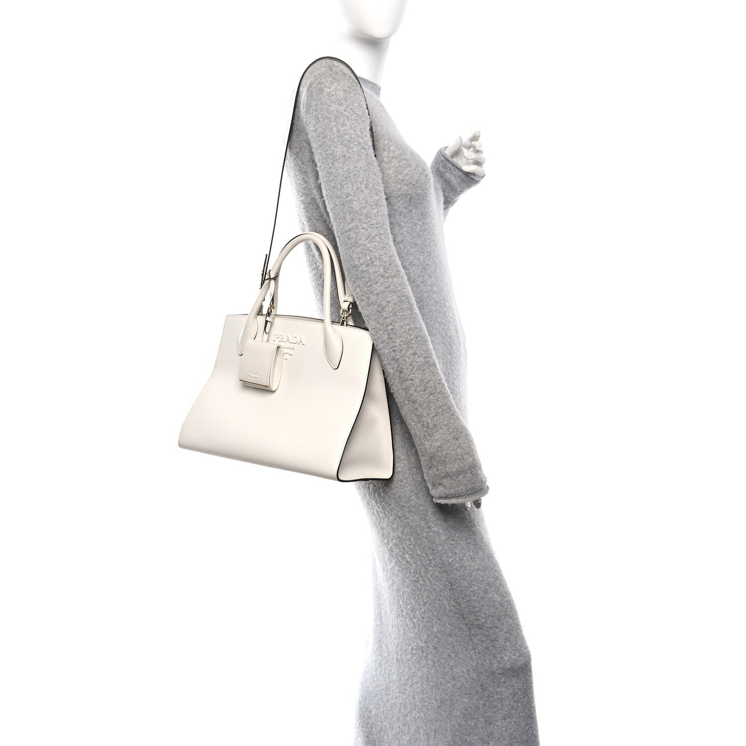 Saffiano Cuir Calfskin Medium Monochrome Top Handle Tote White