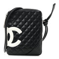 Calfskin Quilted Medium Cambon Messenger Black White
