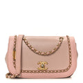 Lambskin Caviar Lovely Chains Flap Shoulder Bag Pink