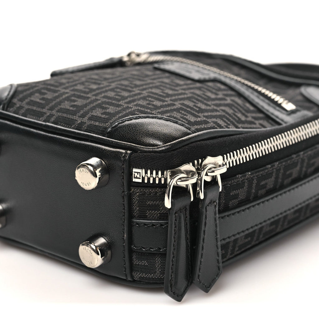 Recycled Fabric Jacquard Vitello Astro Micro FF Mini Trolley Bag Asfalto Black