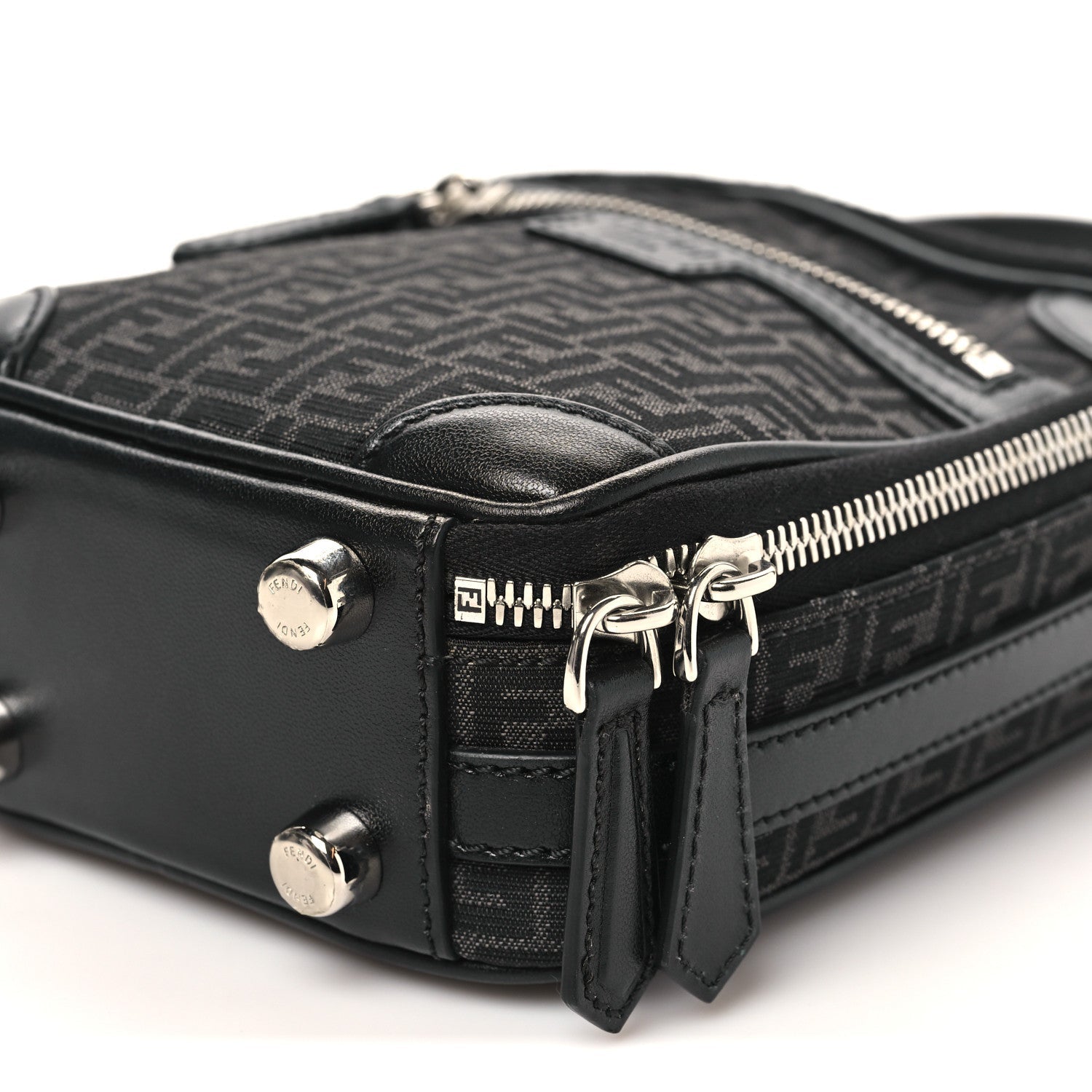 Recycled Fabric Jacquard Vitello Astro Micro FF Mini Trolley Bag Asfalto Black