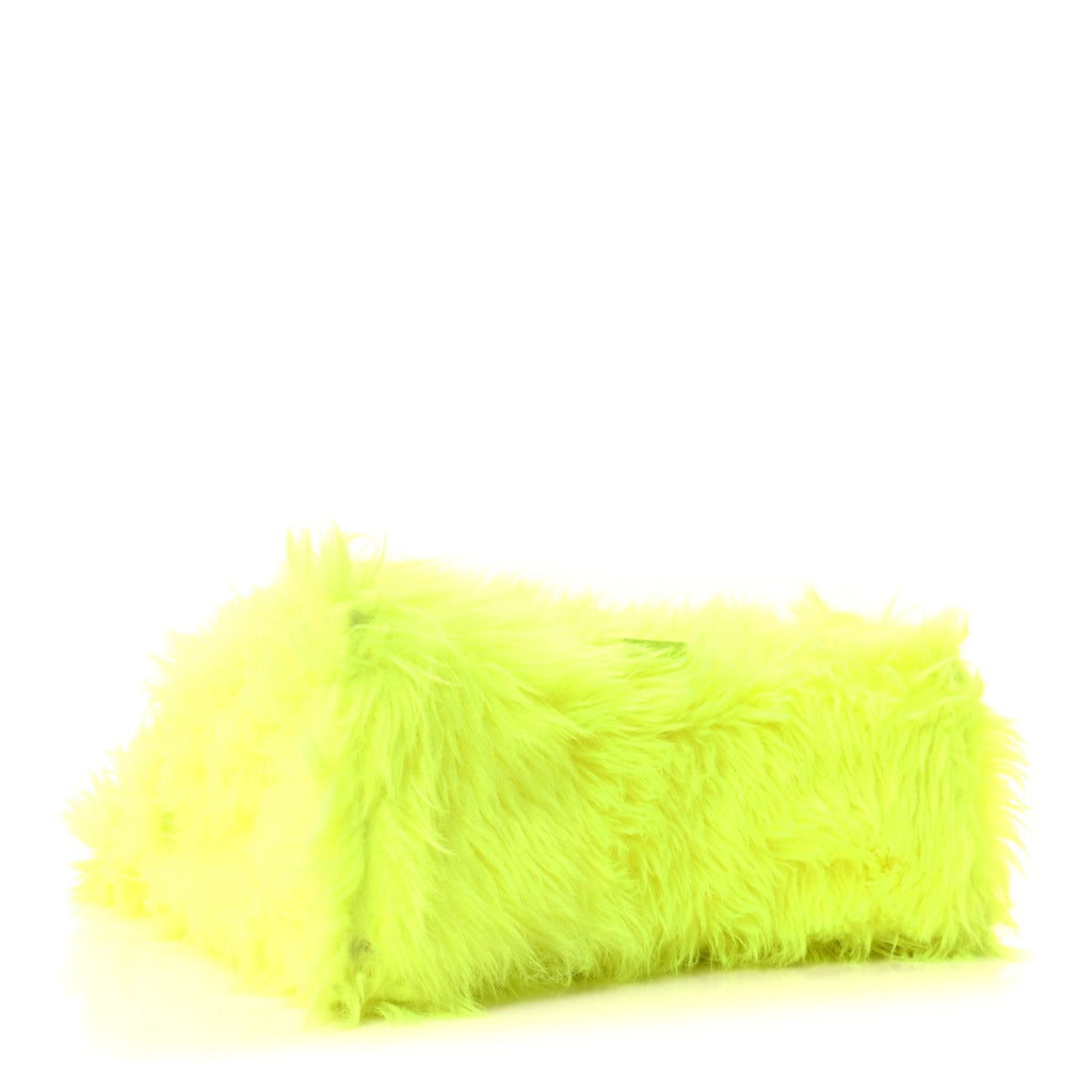 Faux Fur Medium Fluffy Hourglass Top Handle Bag Fluo Yellow