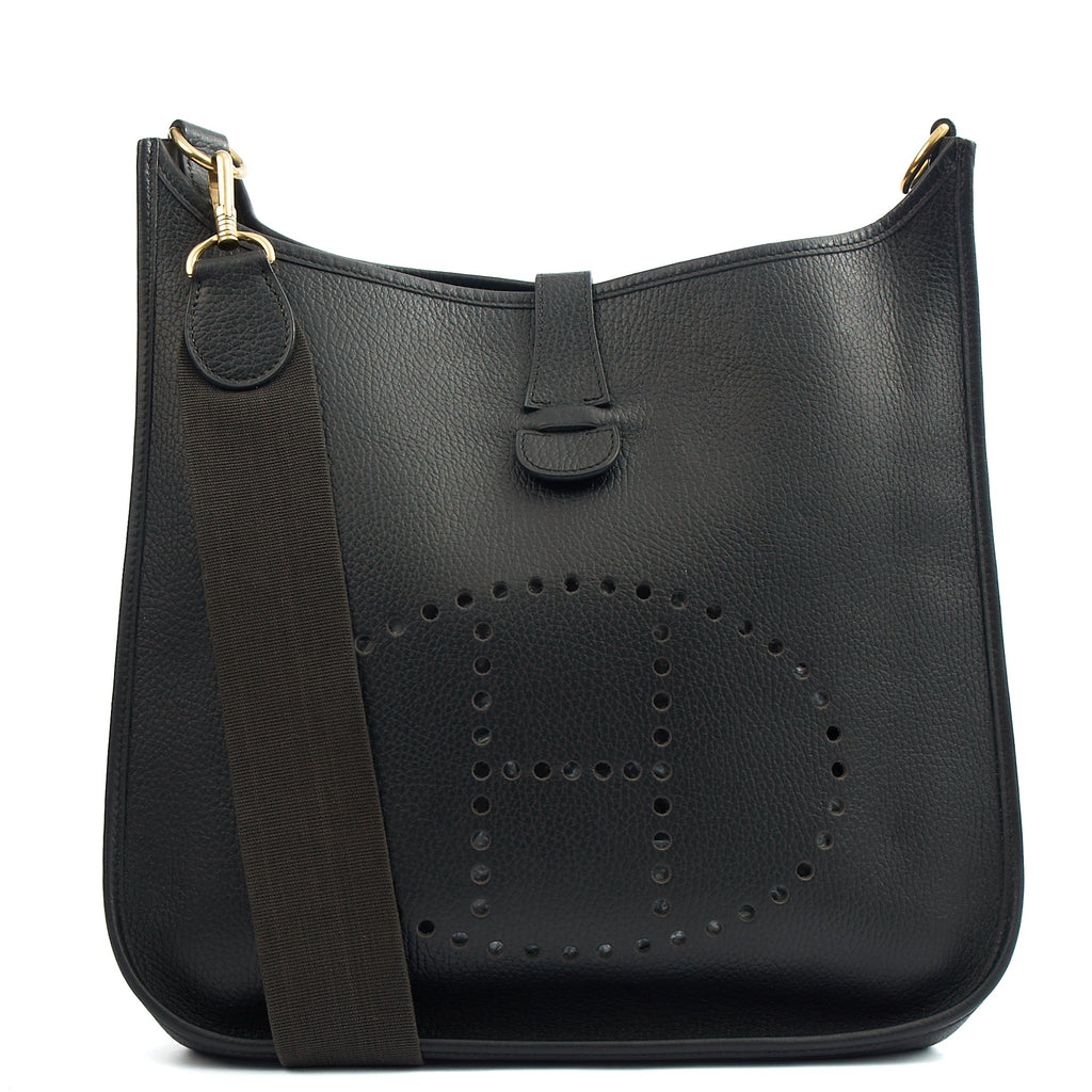 Hermes Cross Body Evelyne 33 in Black, Togo Leather