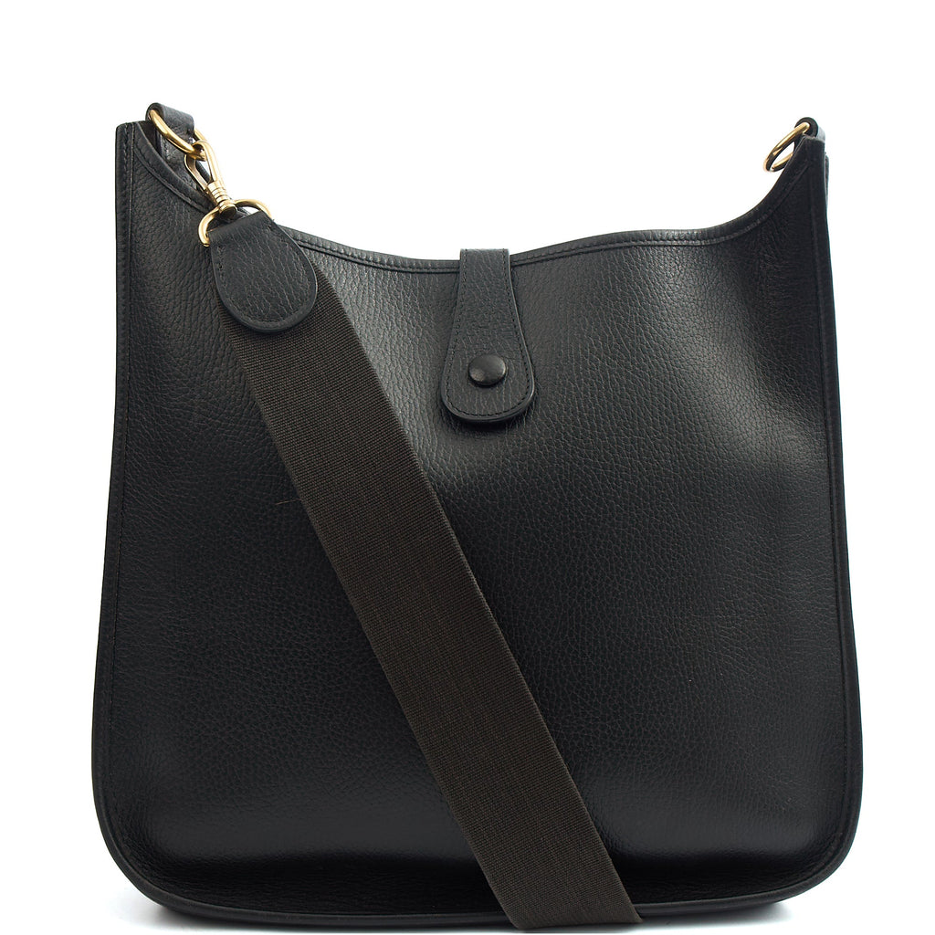 Hermes Cross Body Evelyne 33 in Black, Togo Leather