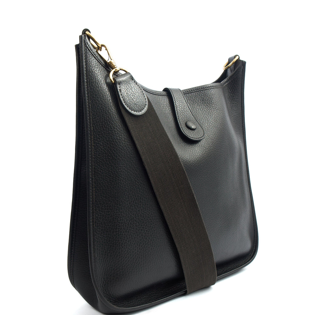 Hermes Cross Body Evelyne 33 in Black, Togo Leather