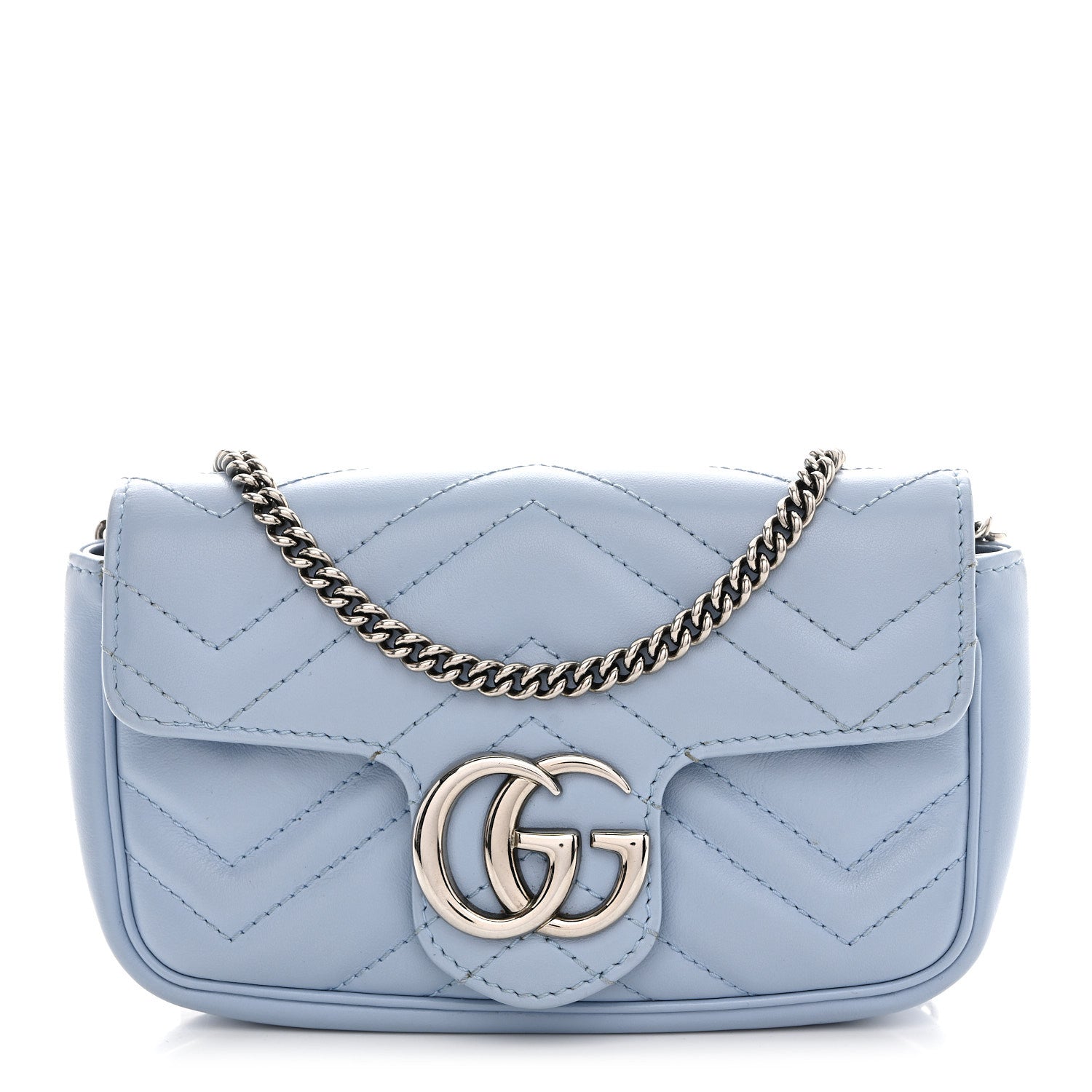 Calfskin Matelasse Super Mini GG Marmont Shoulder Bag Porcelain Light Blue