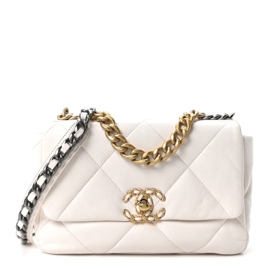 Lambskin Quilted Medium Chanel 19 Flap White