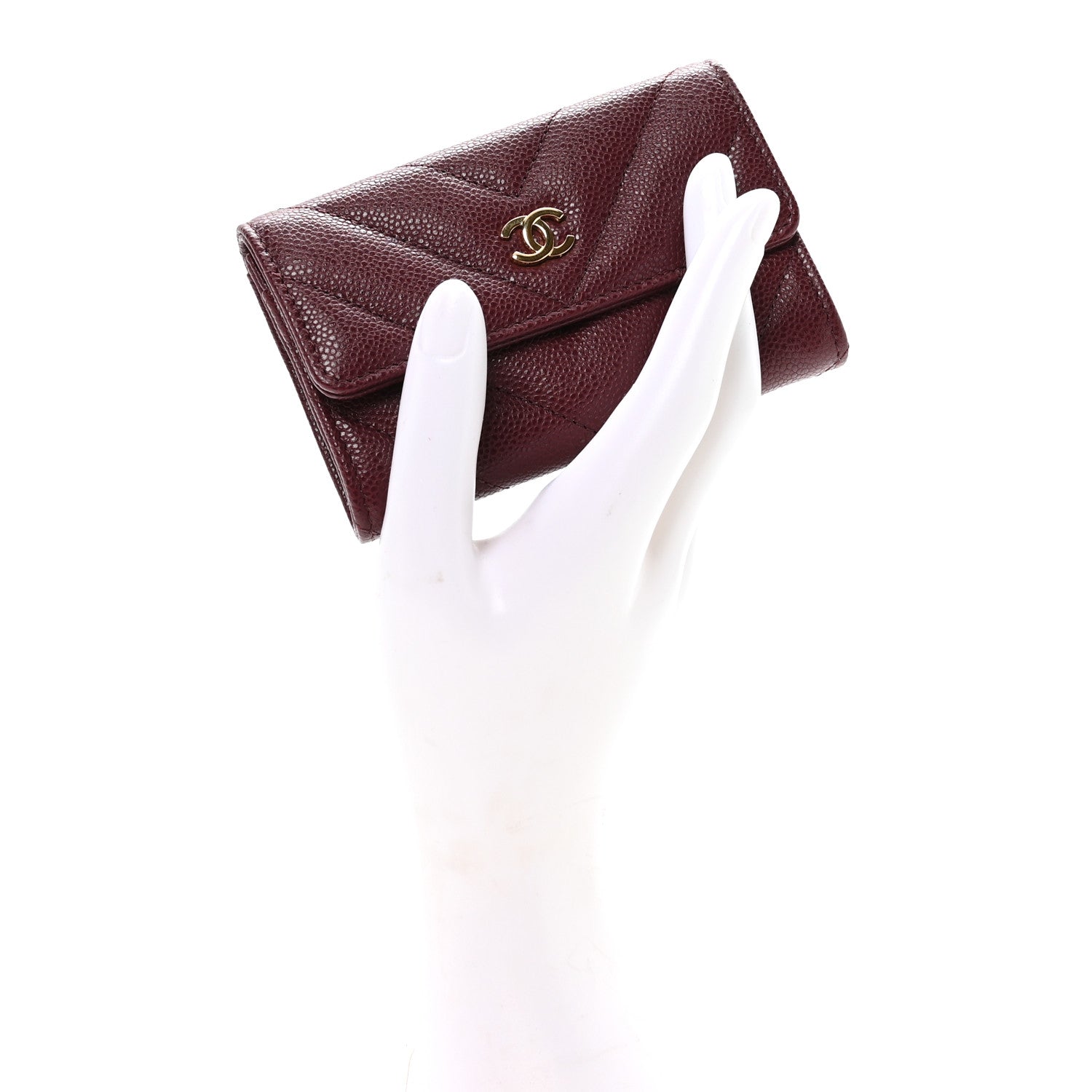 Caviar Flat Chevron Quilted Flap  Holder Burgundy